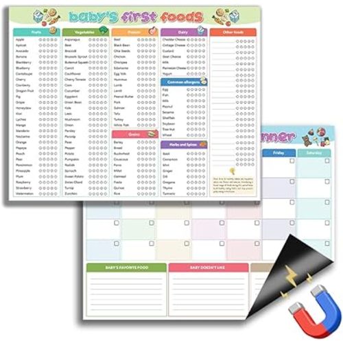 Magnetic Baby First Food Tracker, 11"x14" Daily Foods Log Meal Checklist Magnet, Dry Erase Whiteboard for Refrigerator, 2 Pieces Baby Food Chart for Fridge
