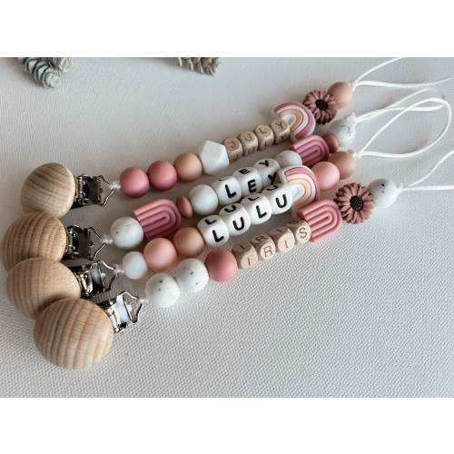 Best Seller!! Pacifier Clip | Custom Baby Name| Personalized Baby Gift | Baby Shower | Newborn Gift | Rainbow Baby | Daisy | Mauve