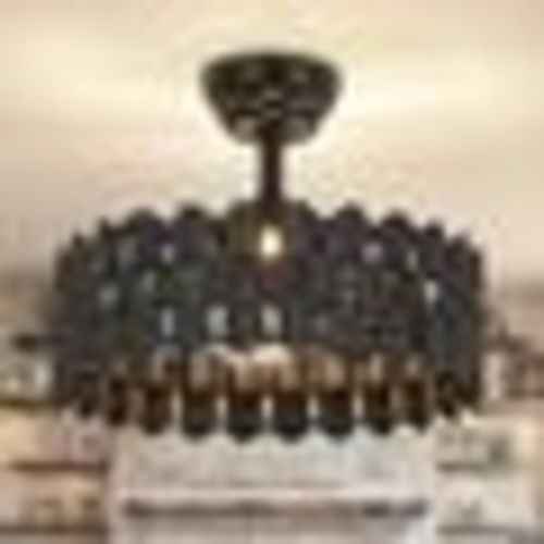 11.8 in. Black Flush Mount Ceiling Fan with Light Minimalist Fandelier Fan with Remote Reversible Fan Blades