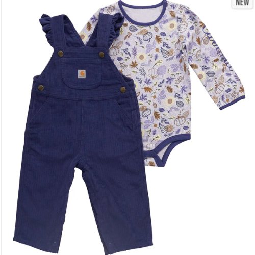 Girls' 2-Piece Long Sleeve Bodysuit & Ruffle Trim Corduroy Overall Set (Baby) | Shop all Girls | Carhartt