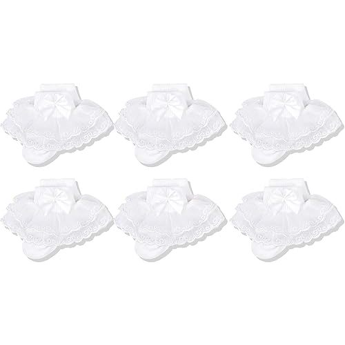 CozyWay Toddler Socks Lace Ruffle Baby Girl Socks Frilly Eyelet Trim Ankle Dress 6 Pack