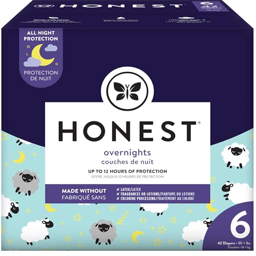 The Honest Company Clean Conscious Overnight Diapers Plant-Based Sustainable Sleepy Sheep Club Box Size 6 35and lbs 42 Count