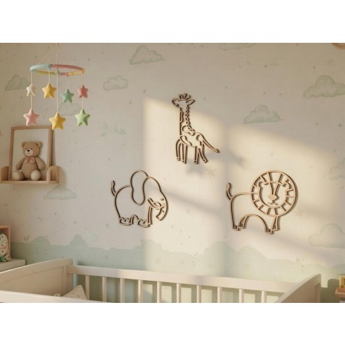 Wooden Animal Wall Decorations – Nursery & Bedroom – Laser Cut – Elephant, Lion, Giraffe + More
