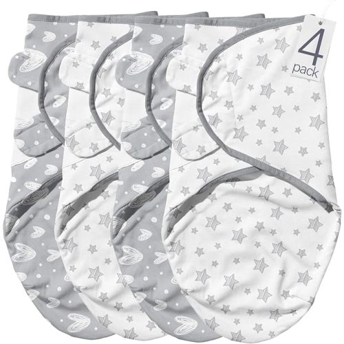 Biloban Baby Swaddles 0-3 Months for Boy & Girl, Cotton Swaddle Blanket, Newborn Essentials, Lovely Grey Print, 4 Pack