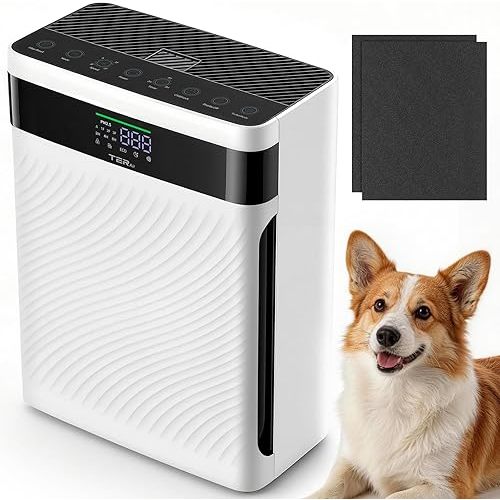 Air Purifier for Home with Pets, H13 HEPA & Washable Filter, Helps Capture Pet Hair, Dander, Dust & Odors, PM2.5 Sensor Smart Auto Mode, Quiet Air Cleaner for Bedroom Living Room