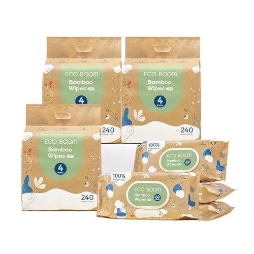 ECO BOOM Bamboo Baby Wipes - 99% Water-Based & Unscented Baby Wipes, Plant-Based & Hypoallergenic Wet Wipes Bulk (960 count), 16 Pack