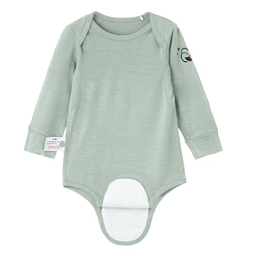 kaiya baby Long Sleeve Baby Bodysuit – Merino Wool &Rayon Made From Bamboo Material, with SnoozySea Hook-and-Loop Closure