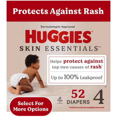 Huggies Skin Essentials Baby Diapers for Sensitive Skin, Size 4 (22-37 lbs), 52 Ct (Select for More)