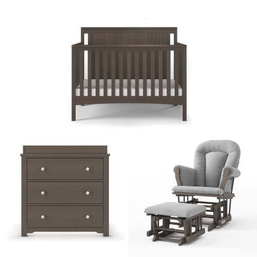 Child Craft Scout 4-Piece Nursery Set: Convertible Crib, Dresser/Table Topper, Glider, Toy Box (Dapper Gray)