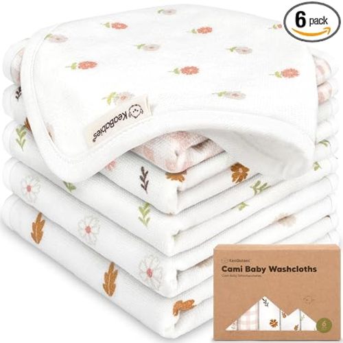 6-Pack Cotton Baby Washcloths for Newborn, Organic Cotton Muslin (Petals)