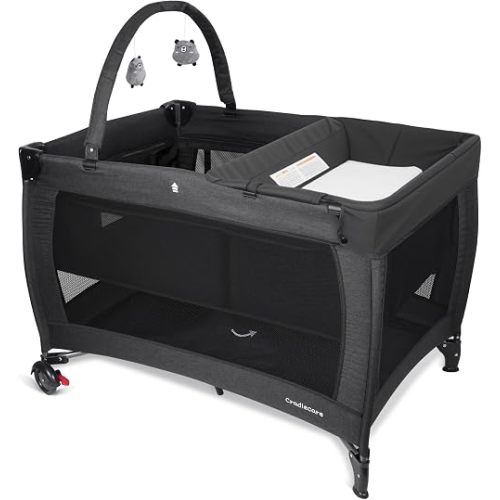 3-in-1 Pack and Play with Changing Table & Carry Bag, Black