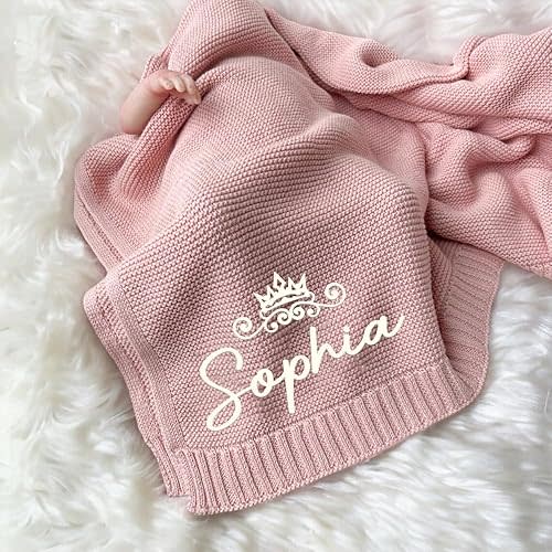Manta de bebé bordada, manta de bebé personalizada, tejido personalizado, regalos para niño, acogedor punto de algodón suave, nombre personalizado, regalos para recién nacidos, cumpleaños, Navidad, 3