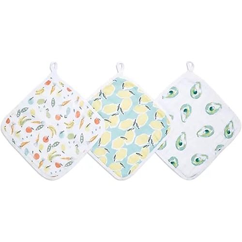 aden + anais Essentials Washcloth 3-Pack, Super Soft 100% Cotton Muslin, Gentle on Skin, 3 Absorbent 11x11 Layers, Softer with Every Use, Perfect for Babies, Infants, Toddlers, Farm to Table