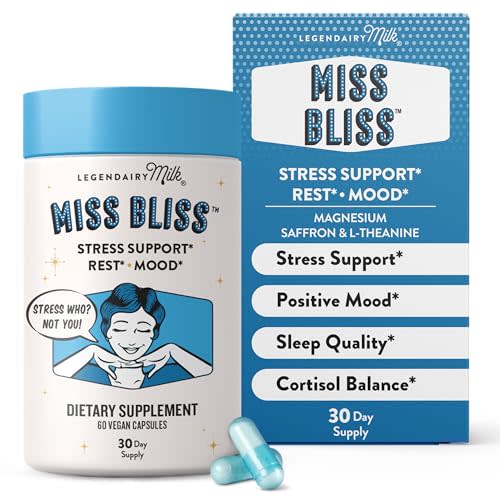 Legendairy Milk Miss Bliss™ Stress Support for Women – Stress Relief Supplement with affron® Saffron, Magnesium Glycinate + Citrate & L-Theanine – Calm & Mood Balance, Non-Drowsy, 60 Vegan Capsules