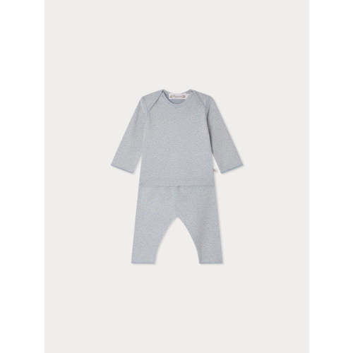 Timi printed set with American neckline in blue-grey organic cotton