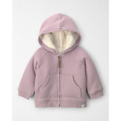 Baby Girl Recycled Teddy Fleece Waffle Knit Hooded Jacket Made with Organic Cotton - Little Planet | Carter's