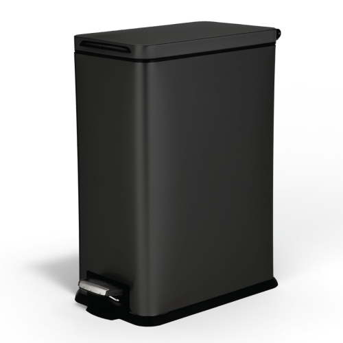 Home Zone Living 8 Gallon Slim Stainless Steel Kitchen Trash Can with Step Pedal and Soft Close Lid, Black