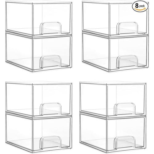 Vtopmart 8 Pack Small Clear Stackable Storage Drawers,Acrylic Bathroom Makeup Organizer,Plastic Storage Bins For Vanity, Undersink, Kitchen Cabinets, Pantry, Home Organization