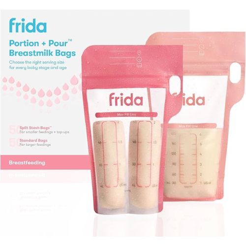 Frida Mom Breastmilk Storage Bags, Splitstash, 50ct, Pour Spout Design, 4oz