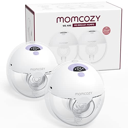 Momcozy Breast Pump Hands Free M5, Wearable Breast Pump of Baby Mouth Double-Sealed Flange with 3 Modes & 9 Levels, Electric Breast Pump Portable - 24mm, 2 Pack Lilac