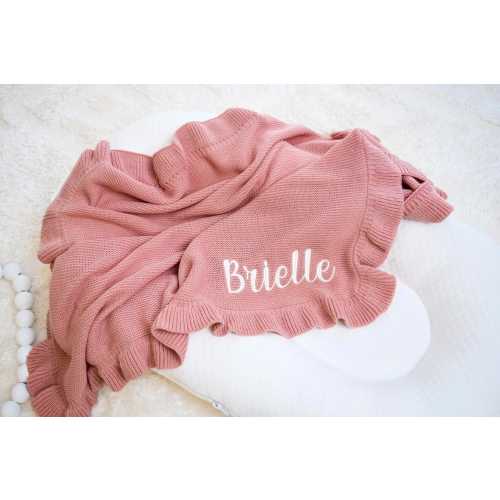 Ruffle Knit Baby Blanket, Baby gift, Baby swaddle Blanket personalized baby blanket, embroidered name, custom name baby blanket