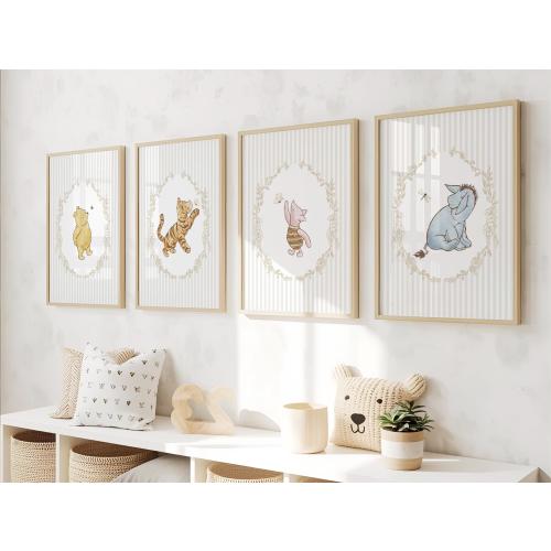 4 Classic WINNIE-The-POOH Nursery Wall Art Prints, Cottagecore Winnie The Pooh Nursery Decor, Winnie The Pooh Baby Nursery Prints, Kids Room
