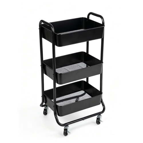 Mainstays Metal Utility Cart, 3 Tiers, Black, Easy Rolling with Locking Casters