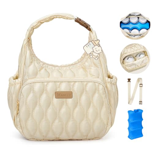 Mancro Breastmilk Cooler Bag with Ice Pack, Breast Pump Bag with Cooler | Fits 2 Wearable Pumps and 6 Bottles, Insulated Bottle Bag for Daycare or Work, Compatible with Momcozy/Medela/Elvie/Willow