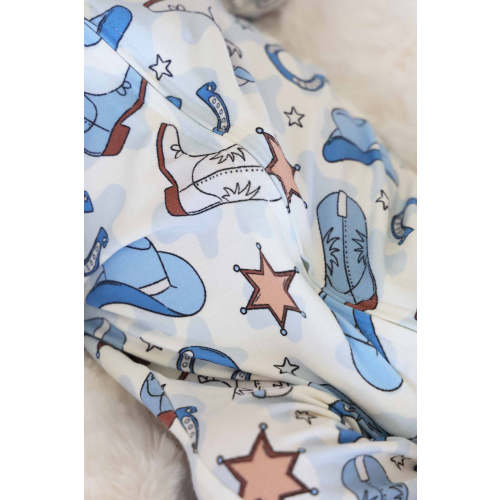 Rodeo Dreams Zipper Footie in Blue | Caden Lane