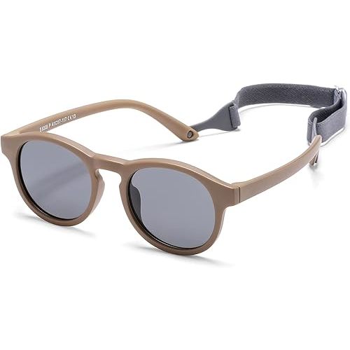 HJSTES Polarized Baby Sunglasses for Toddler Boys Girls, TPEE Flexible Frame with Strap, for Infant Age 0-3