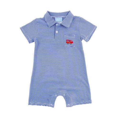 Fire Truck Royal Stripe Pocket Polo Romper