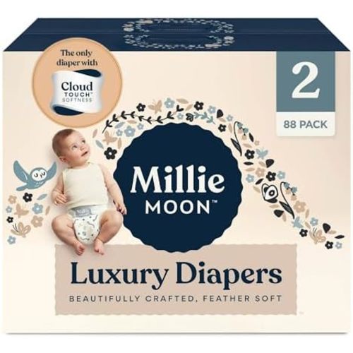 Millie Luxury Diapers – Ultra Soft CloudTouch Disposable Diapers with 12 Hour Absorbency & Wetness Indicator (2-88ct)