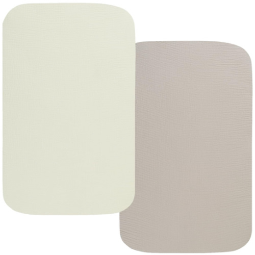 Muslin Bassinet Sheets 33" x 19" Compatible with Mika Micky, KoolaBaby (3 in 1), BabyBond, HARPPA and RICUTON Bedside Bassinet, 2 Pack for Baby Boy and Girl, Fog and Beige