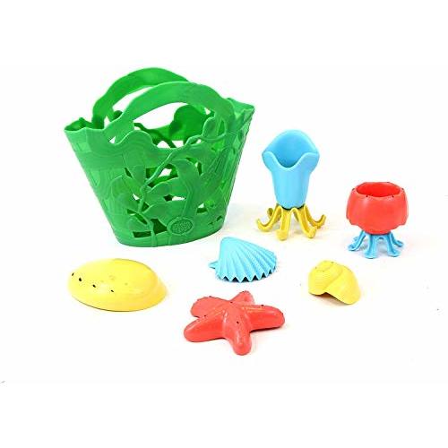 Green Toys Tide Pool Bath Set - 7 Piece Pretend Play, Motor Skills, Kids Bath Toy Floating Pouring Shells with Storage Bag. No BPA, phthalates, PVC. Dishwasher Safe, Recycled Plastic, Made in USA.