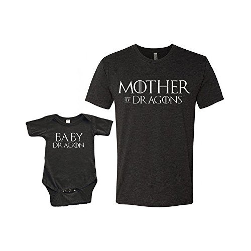 Matching Set-Mother of Dragons & Baby Dragon - Short Sleeve Bodysuit & Adult Unisex T-Shirt