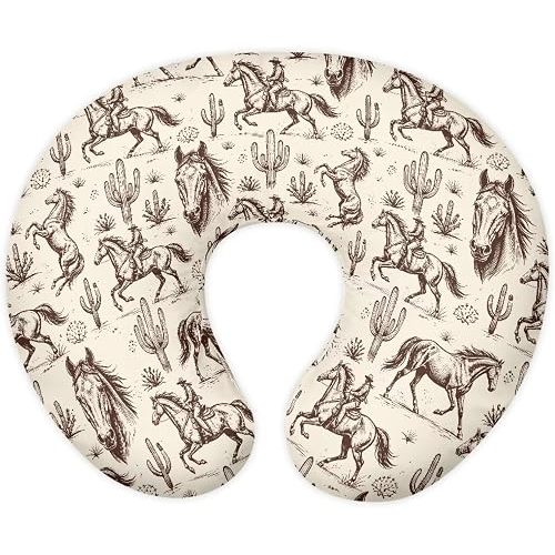 Jeiento Cartoon Western Cowboy Horse Nursing Pillow Cover for Mom Soft Comfortable Breastfeeding Feeding Pillow Slipcover for Newborn,Zipper U-Shape Pillowcase Decor