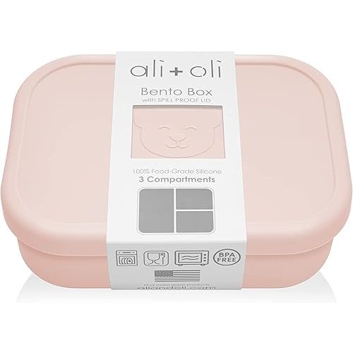 Ali+Oli Silicone Bento Box (Blush) Lunch Box for Kids, Toddlers, Preschoolers & Adults | BPA-Free and Spill-Proof | Ideal for School, and On-the-Go Meals| Perfect for Lunch, Snacks, and Meals