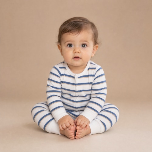 Organic 2-Way Zip Romper - Navy Stripe