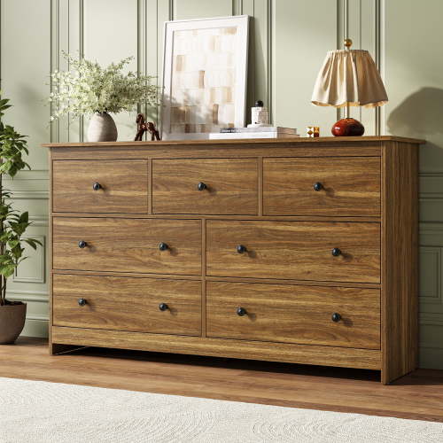 ASTUVIA, 7 Drawer Dresser, 55.1" W x 15.8" D, Brown