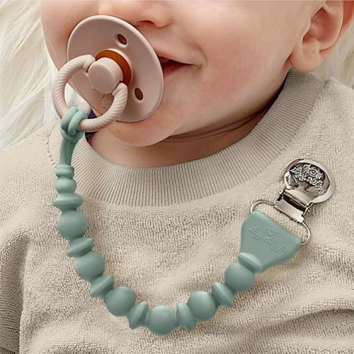 Itzy Ritzy Silicone Pacifier Clip – 100% Food Grade Silicone Pacifier Strap with Clip Keeps Pacifiers, Teethers & Small Toys in Place – Features One-Piece Design & Cord (Succulent)