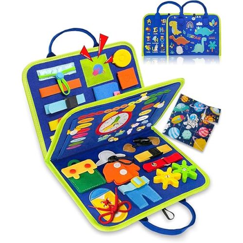 Exorany Busy Board Montessori Toys for Toddler Boys & Girls Birthday Gifts, Sensory Toys for Toddlers, Educational Travel Preschool Toddler Activities Learning Fine Motor Skills