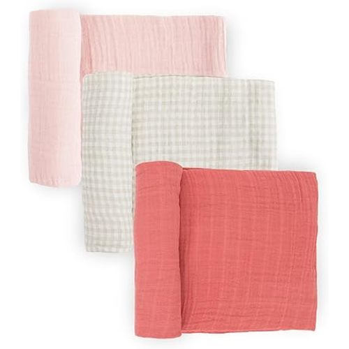 Little Unicorn Premium Muslin Swaddle Blanket 3 Pack | for swaddling, Play, Nursing & More | Giftable Set of 3 (Light Pink)
