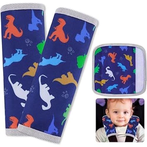 Seat Belt Cover Pad for Baby, Soft Seatbelt Cushion Covers for Kids 2Pcs Car Seat Strap Shoulder Pads for All Car Seats, Stroller, High Chair,Blue Dinosaur