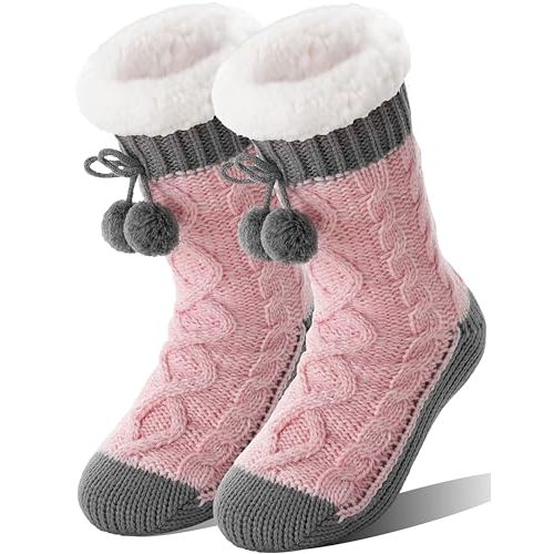 Welwoos Womens Slipper Fuzzy Grips Socks Fluffy Winter Warm Thick Thermal Cozy Plush Non Slip Cabin Soft Fleece Socks