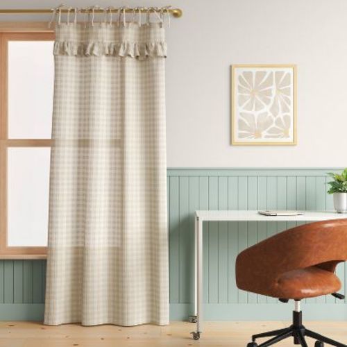 42"x84" Light Filtering Gingham Ruffle Dorm Curtain Panel Ivory/Tan - Room Essentials™