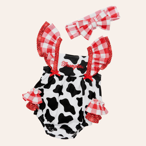 Wrangler Infant Girls' Cow Print Flutter Sleeve Two-Piece Romper | Cavender's