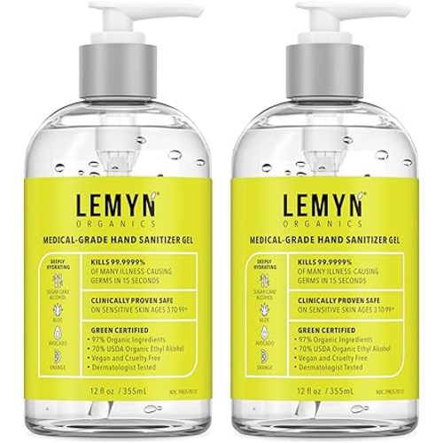 Medical Grade Hand Sanitizer Gel - 97% ORGANIC - 12 FL.OZ. (PACK OF 2)