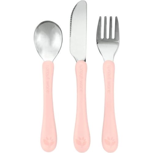 Green Sprouts® Stainless Steel & Sprout Ware® Kids' Cutlery, 12mo+, Plant-Plastic, Dishwasher Safe, Ergonomic, Tested for Hormones - Light Grapefruit