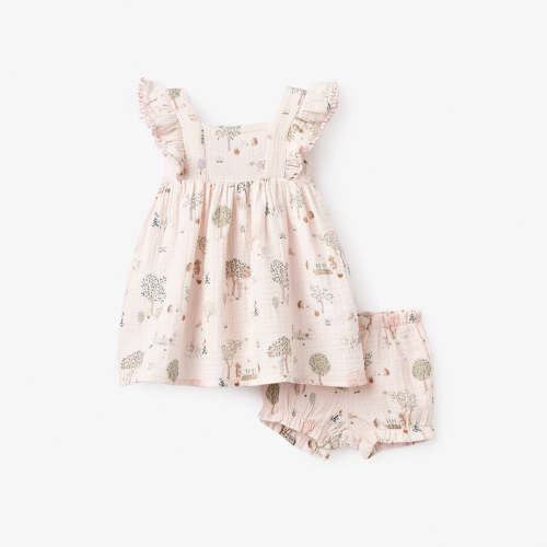 Garden Picnic Lace Edge Organic Muslin Dress w/ Bloomer – Elegant Baby