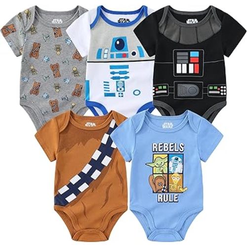 STAR WARS Grogu Baby Boys 5 Pack Bodysuit Creeper Set for Infants